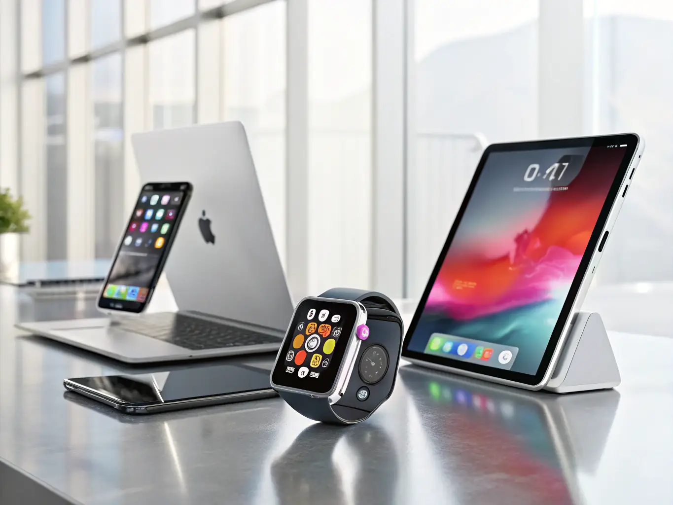 A vibrant image showcasing various electronic gadgets such as smartphones, headphones, and smartwatches, neatly arranged to represent the electronics category on the Smart Purchase blog.