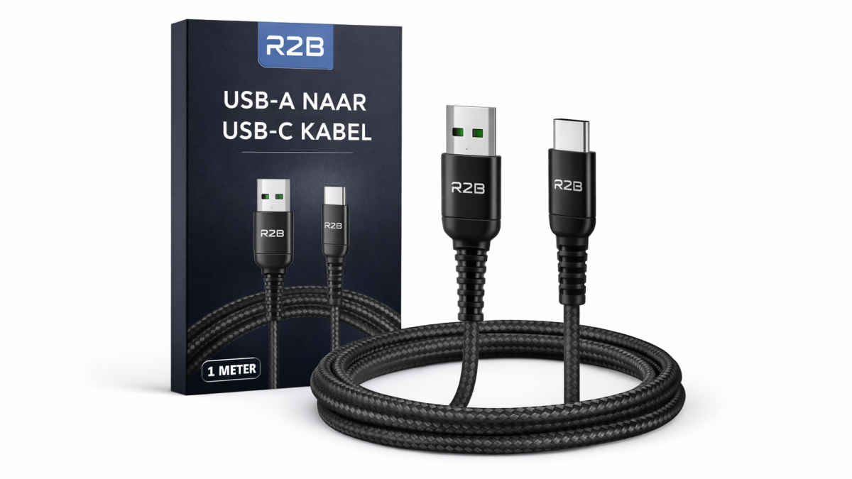 R2B USB-A naar USB-C kabel van 1 meter met stevige gevlochten kabel
