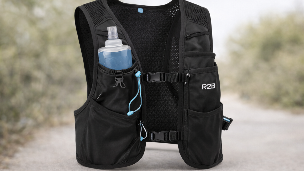 R2B hardloopvest met soft flask drinkfles voor hydratatie tijdens hardlopen